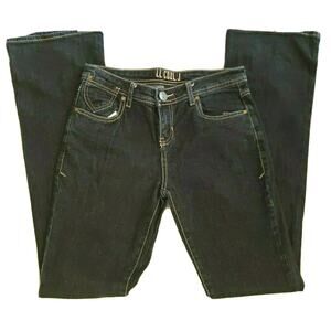 LL Cool J Juniors Dark Denim Stretch Bootcut Leg Jeans Embroidered Pocket 5 Tall